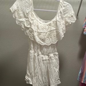 White off the shoulder romper. Size small